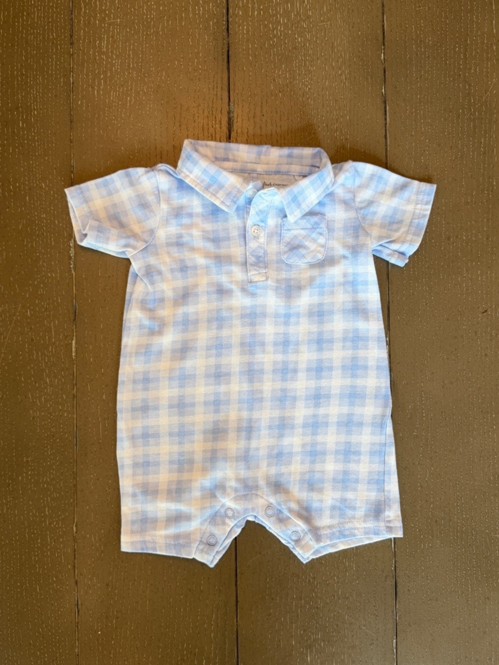 First Impressions Baby Boys’ Preppy Blue Plaid Polo Romper/“Shortie” • Size 3-6M